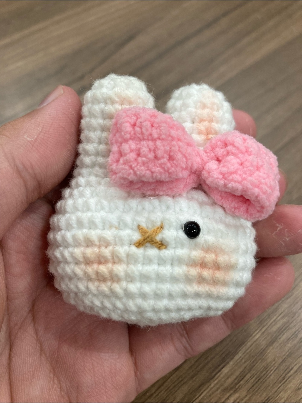 Handmade White Bunny Hair Charm with Pink Bow